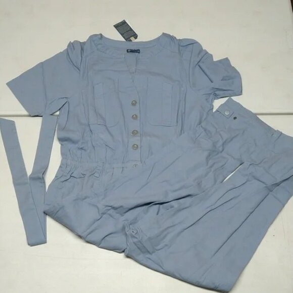 New! Democracy Stretch Twill Utility Belted Jumpsuit, Light Blue 2X NEW! - Picture 3 of 16